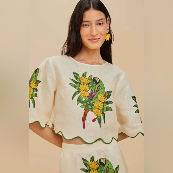 FARM Rio Tops - Farm Rio Off-White Maracana Bird Blouse